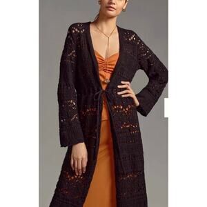 NWOT ANTHROPOLOGIE Black Pointelle Cardigan Sweater Size Small